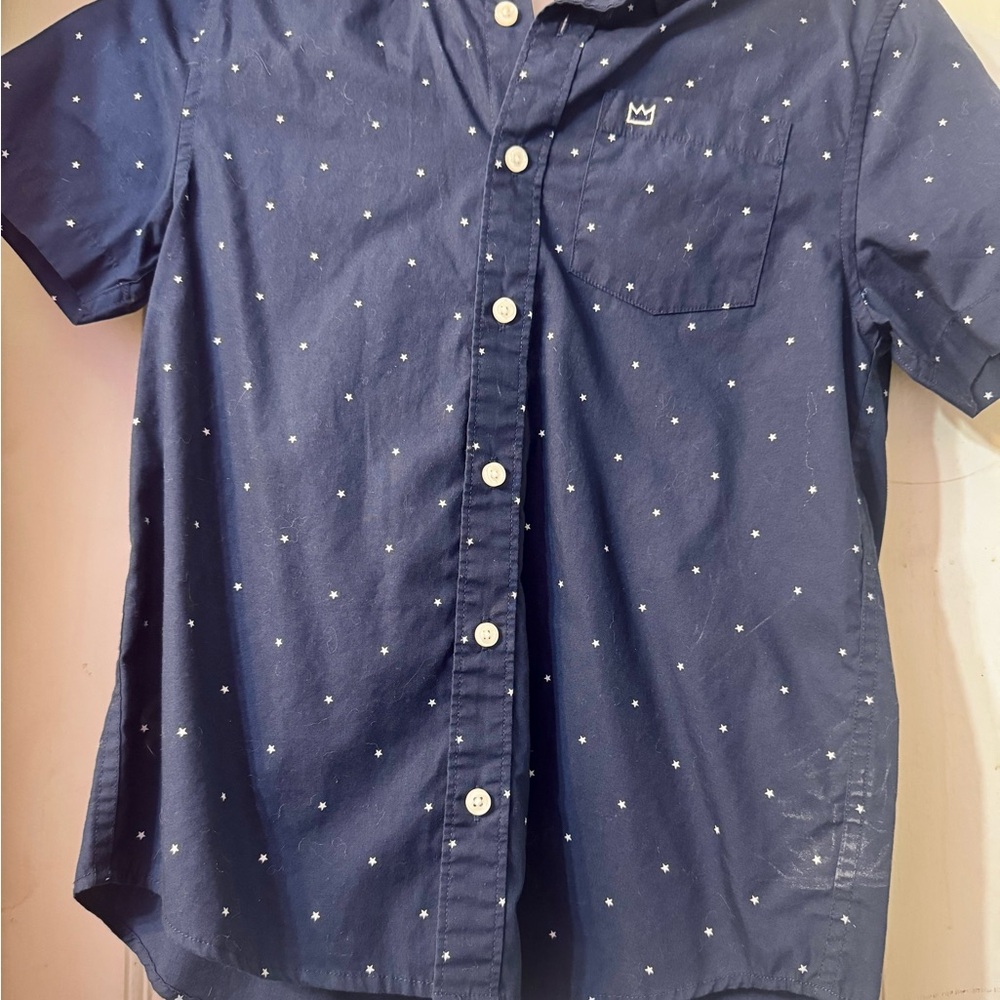 Crown & Ivy Blue Button Down Shirt with Polka Dot Pattern